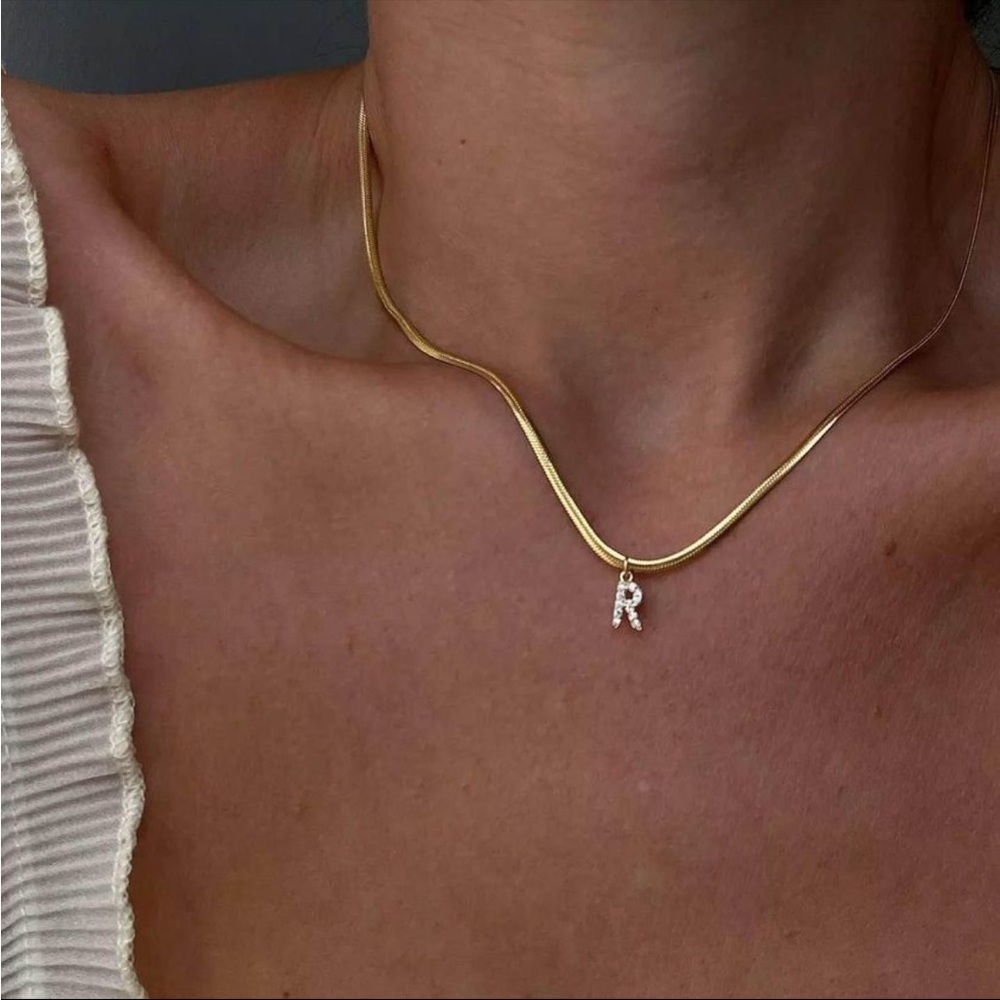 18K Herringbone Initial Chain Necklace